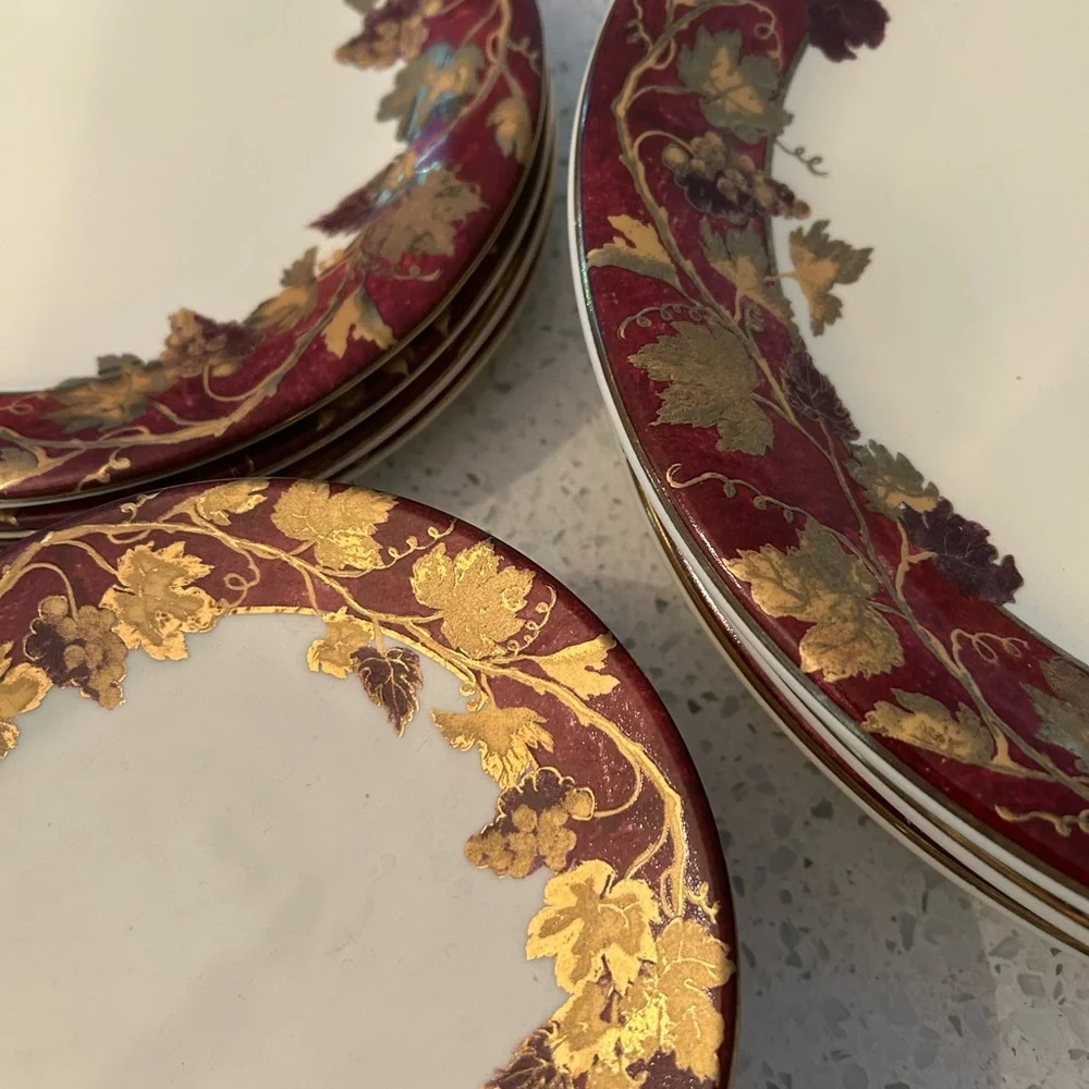 Crate&Barrel Red and Gold Leaf Dinnerware Set